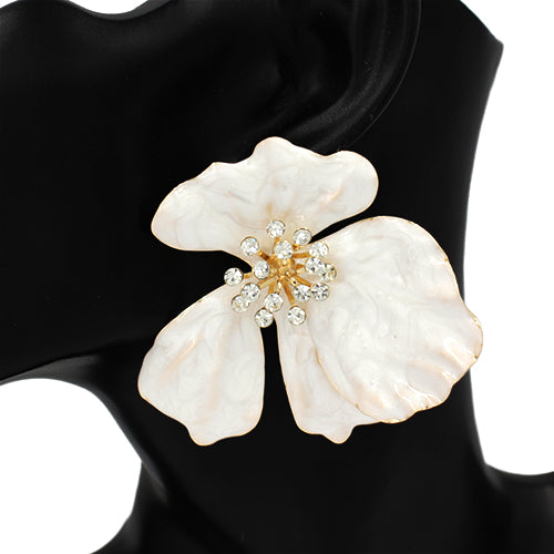 GOLD CREAM FLOWER EARRINGS ( 2841 IV )