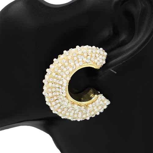 GOLD SEMI HOOP EARRINGS CREAM PEARLS ( 2900 GDCRM )