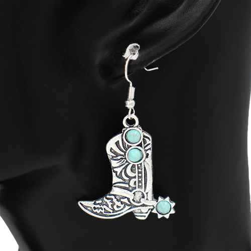 SILVER COWBOY BOOT EARRINGS ( 2918 )