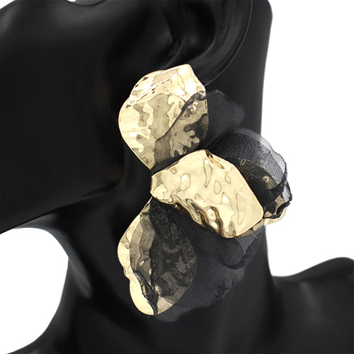 GOLD METAL BLACK FABRIC EARRINGS ( 2936 GDBK )