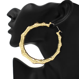 GOLD BAMBOO HOOP EARRINGS ( 3481 GD )