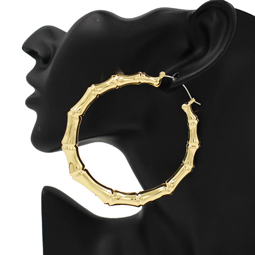 GOLD BAMBOO HOOP EARRINGS ( 3481 GD )