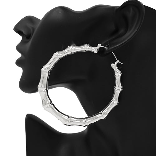 SILVER BAMBOO HOOP EARRINGS ( 3481 RD )