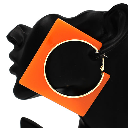 ORANGE SQUARE EARRINGS ( 3514 OR )