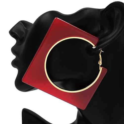 RED SQUARE EARRINGS ( 3514 RED )