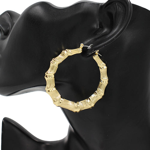 GOLD BAMBOO HOOP EARRINGS ( 4404 40GD )