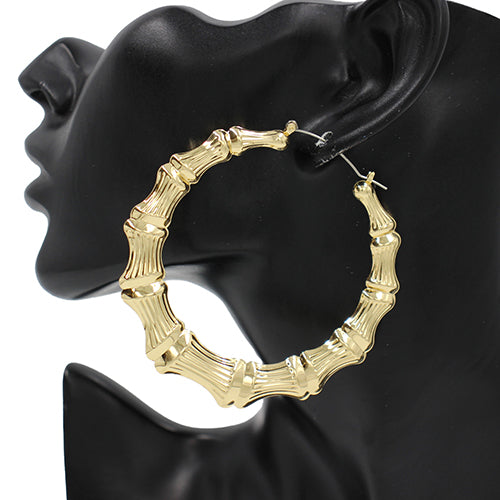 GOLD BAMBOO HOOP EARRINGS ( 4404 80GD )