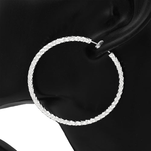 SILVER TEXTURED HOOP EARRINGS ( 4502 RD )