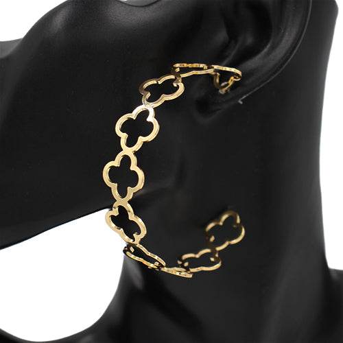 GOLD QUATREFOIL HOOP EARRINGS ( 5347 GD )