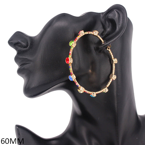 60mm HOOP EARRINGS MULTICOLOR STONES ( 7197 GDMLT )