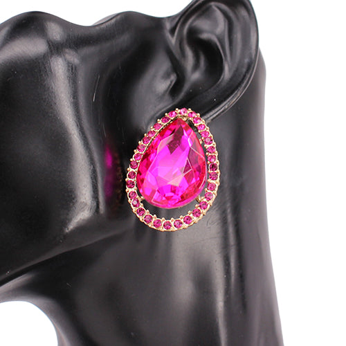 GOLD FUCHSIA CLIP ON EARRINGS ( 8205 GDFSH )