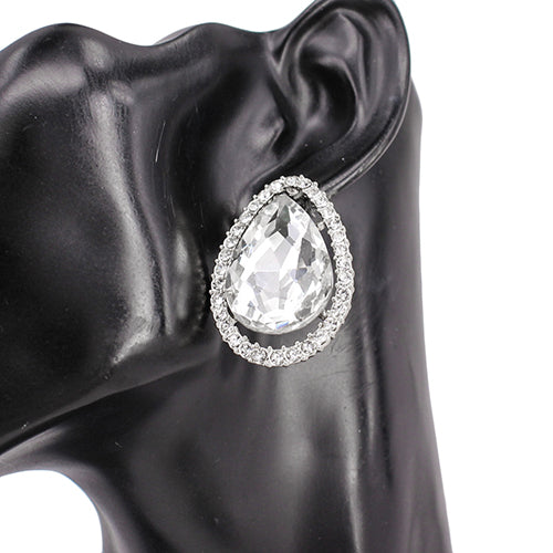 SILVER CLEAR CLIP ON EARRINGS ( 8205 RDCLR )