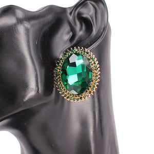 GOLD EMERALD GREEN OVAL CLIP ON EARRINGS ( 8219 GDEMR )