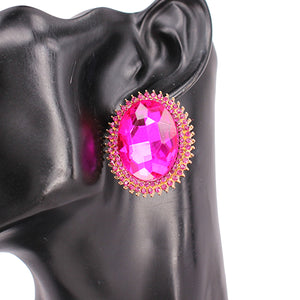 GOLD FUCHSIA OVAL CLIP ON EARRINGS ( 8219 GDFSH )