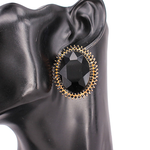 GOLD BLACK OVAL CLIP ON EARRINGS ( 8219 GDJET )