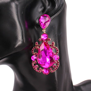 GOLD FUCHSIA DANGLING CLIP ON EARRINGS ( 8226 FSH )