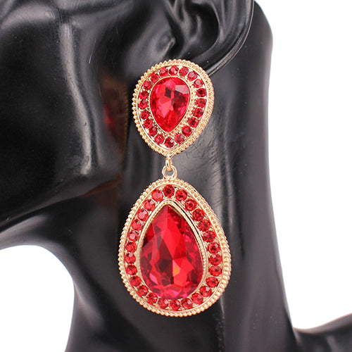 GOLD RED TEARDROP CLIP ON EARRINGS ( 8246 GDLSM )