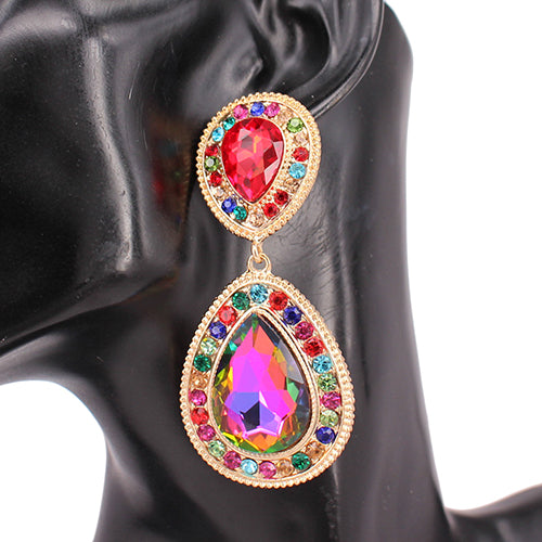 GOLD MULTICOLOR TEARDROP CLIP ON EARRINGS ( 8246 GDMLT )