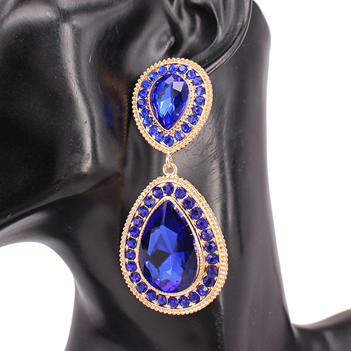 GOLD BLUE TEARDROP CLIP ON EARRINGS ( 8246 GDSAP )