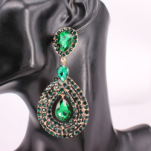 GOLD EMERALD DANGLING CLIP ON EARRINGS ( 8248 GDEMR )