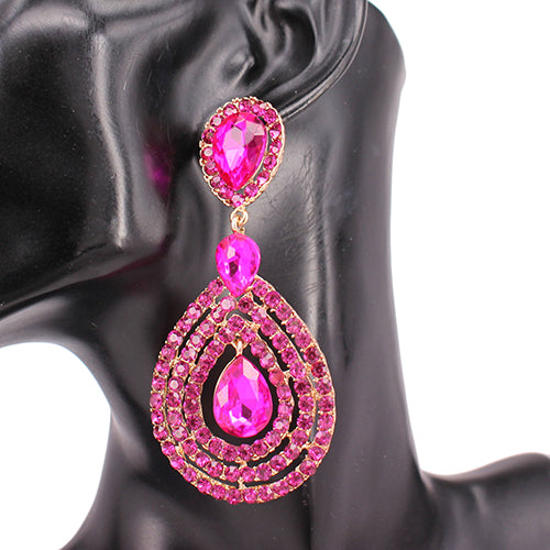 GOLD FUCHSIA DANGLING CLIP ON EARRINGS ( 8248 GDFSH )