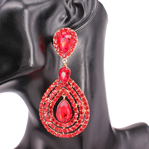 GOLD RED DANGLING CLIP ON EARRINGS ( 8248 GDLSM )