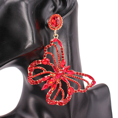 DANGLING GOLD BUTTERFLY EARRINGS RED STONES ( 8259 GDLSM )