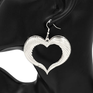 SILVER METAL HEART EARRINGS ( 8309 RD )