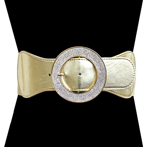 GOLD STRETCH BELT GOLD BUCKLE CLEAR STONES ( 1052 GDGOD )