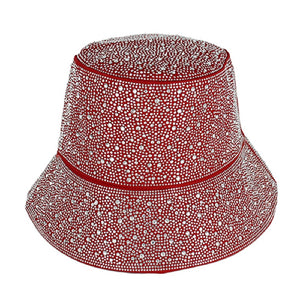 Red REVERSABLE BUCKET HAT CLEAR STONES ( 1122 REDSIV )