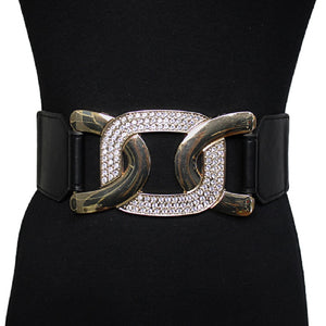 Black Stretch Belt Gold Clear Stones ( 1147 BKCLR )