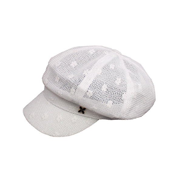 White Quatrefoil Floral Detailed Mesh Newsboy Hat ( 1213 WT )