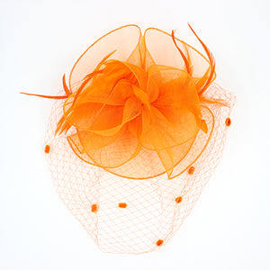 ORANGE FASCINATOR FEATHERS MESH ( 1237 OR )