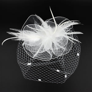 WHITE FASCINATOR FEATHERS MESH ( 1237 WT )