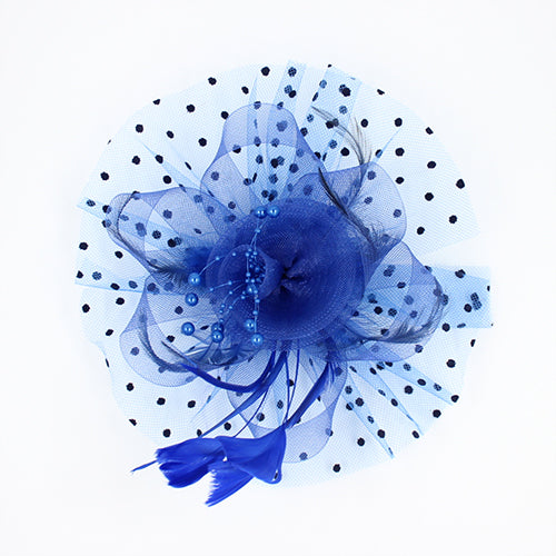 BLUE FASCINATOR BEADS FEATHERS MESH ( 1247 BL )