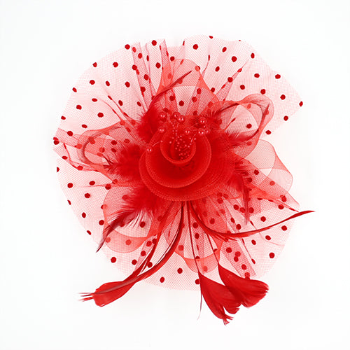 RED FASCINATOR BEADS FEATHERS MESH ( 1247 RED )