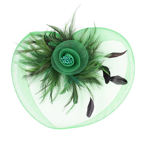 GREEN FASCINATOR BEAD CLUSTER FEATHERS MESH FLOWER DESIGN ( 1259 GN )