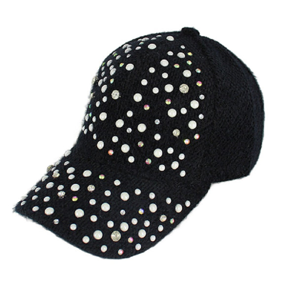 RHINESTONE PEARL FLUFFY HAT ( 1276 BKCLR )