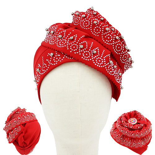 RED TURBAN CLEAR STONES ( 1284 RED )