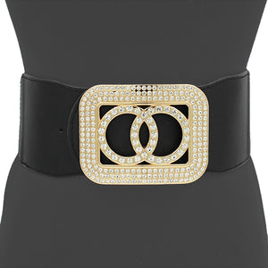 GOLD BLACK INFINITY STRETCH BELT CLEAR STONES ( 1304 GDBLK )