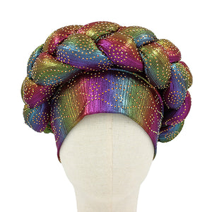 RHINESTONE STUD TURBAN HAT RAINBOW ( 1424 RNB )