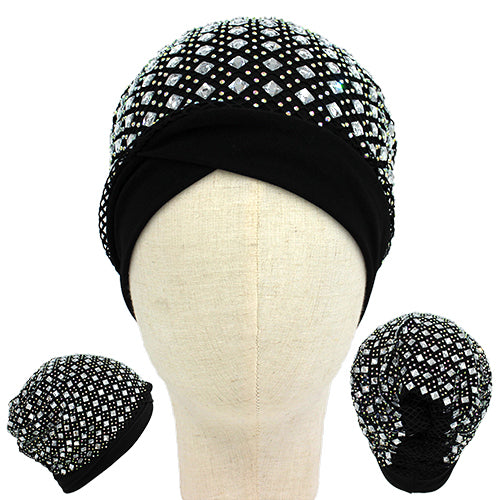 BLACK TURBAN REAL RHINESTONES ( 1435 BK )