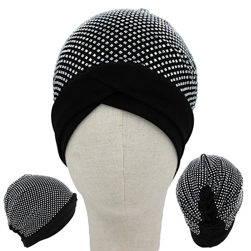 BLACK TURBAN REAL RHINESTONES ( 1436 BK )