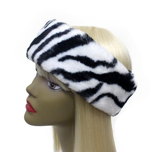 BLACK WHITE FAUX FUR HEADBAND ( 2406 WTBK )