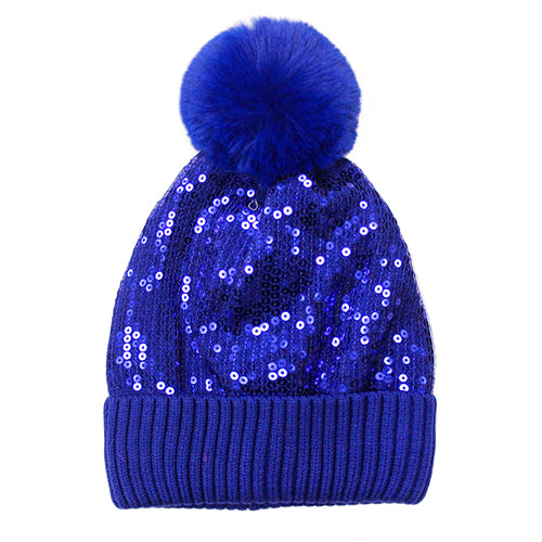 BEANIE SEQUIN POM POM BLUE ( 2752 BL )