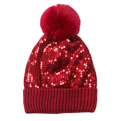 BEANIE SEQUIN POM POM RED ( 2752 RE )