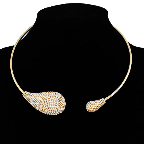 RHINESTONE TEARDROP CHOKER NECKLACE GOLD CLEAR ( 2049 GDCLR )