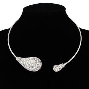 RHINESTONE TEARDROP CHOKER NECKLACE SILVER AB ( 2049 RDAB )