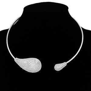 RHINESTONE TEARDROP CHOKER NECKLACE SILVER CLEAR ( 2049 RDCLR )