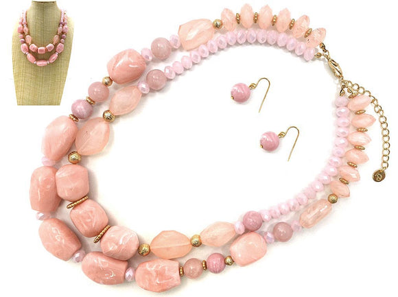 Gold Light Pink Stone Necklace Set ( 7743 GDLPK )